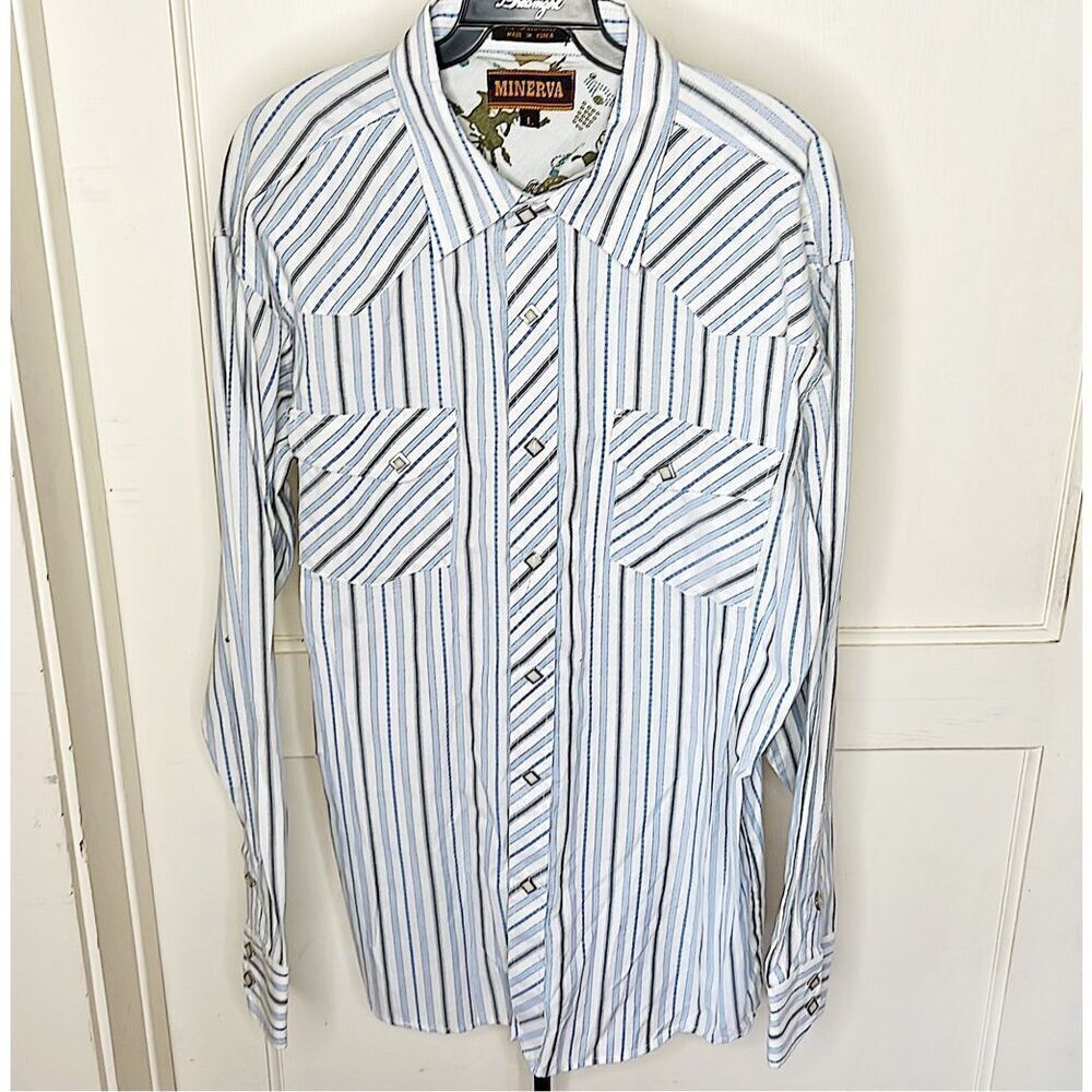 Minerva Men’s Striped button Down Western Shirt Size Large